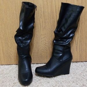 Black slouchy wedge boots